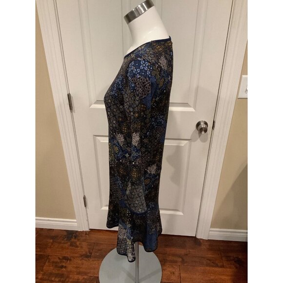 Michael Michael Kors Blue & Green Floral Print Flare Sleeve Dress, Size Medium - Picture 4 of 8